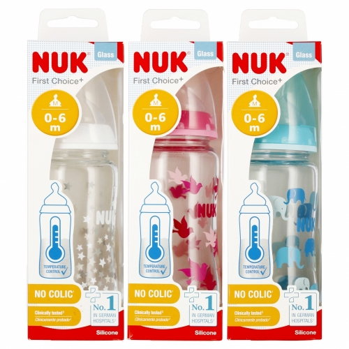 NUK butelka szklana duza smoczek silikonowy 0 6m do mleka 4008600382362
