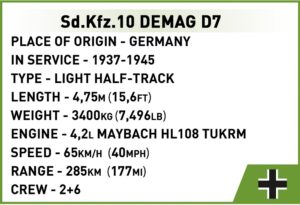 COBI 2273 Sd Kfz 10 DEMAG D7 dane techniczne