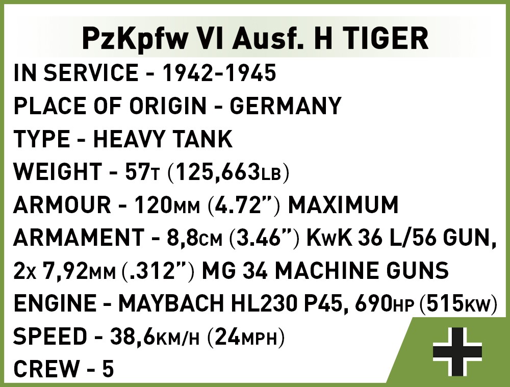 COBI 2710 Czolg PzKpfw VI Tiger 131 dane techniczne COBI 2710 Czolg PzKpfw VI Tiger 131 dane techniczne