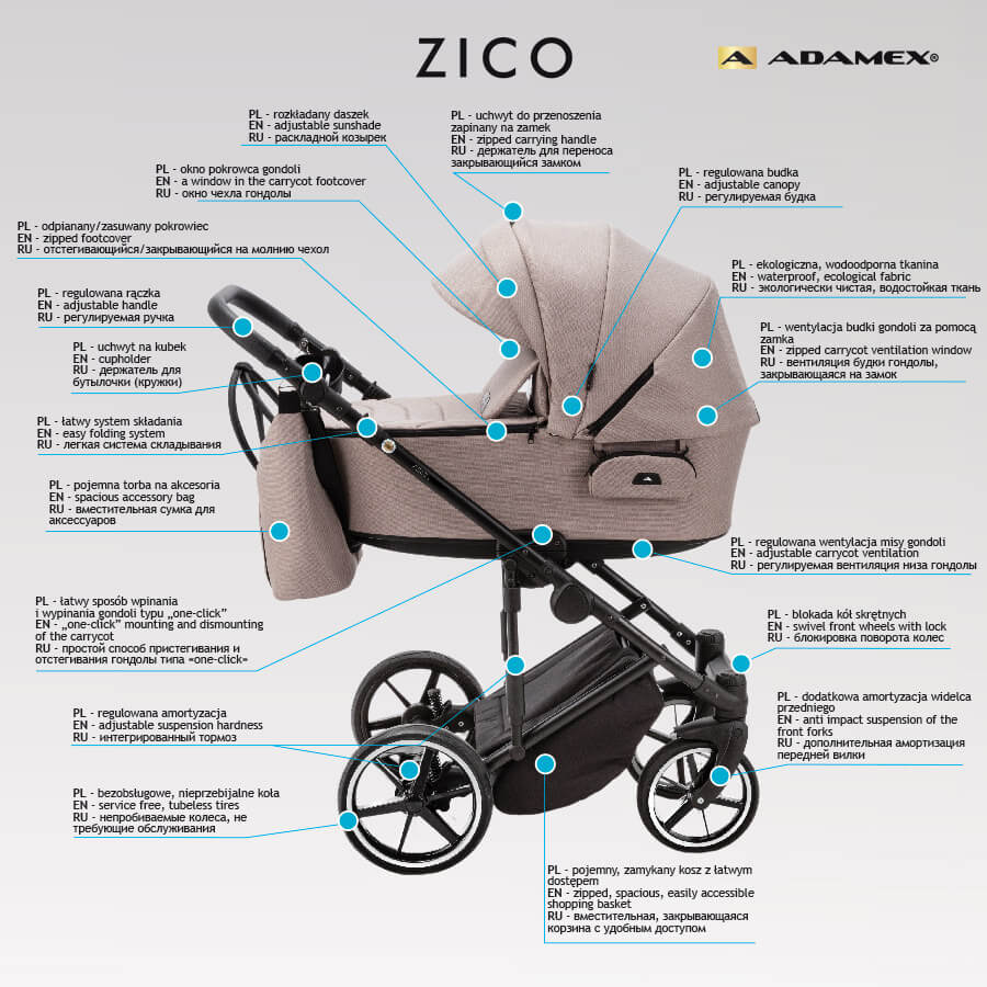 Adamex ZICO wozek gleboko spacerowy 2w1 Wszystko dla dziecka funkcje gondola Adamex ZICO wozek gleboko spacerowy 2w1 Wszystko dla dziecka funkcje gondola
