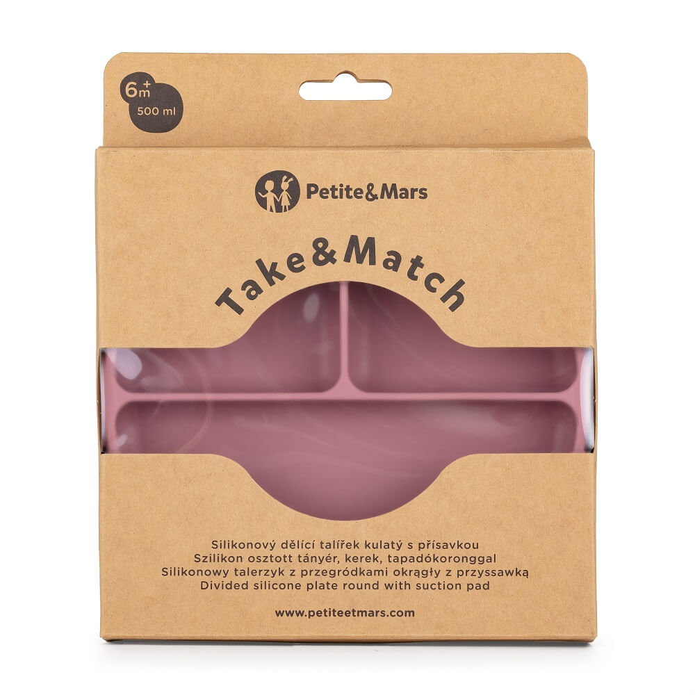 Silikonowy talerzyk z przegródkami okrągły Dusty Rose