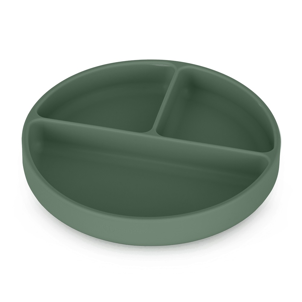 Silikonowy talerzyk z przegródkami okrągły Take&Match Misty Green