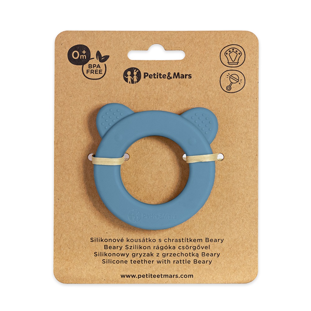 PETITE MARS Silikonowy gryzak z grzechotką Beary Petrol Blue 0m+