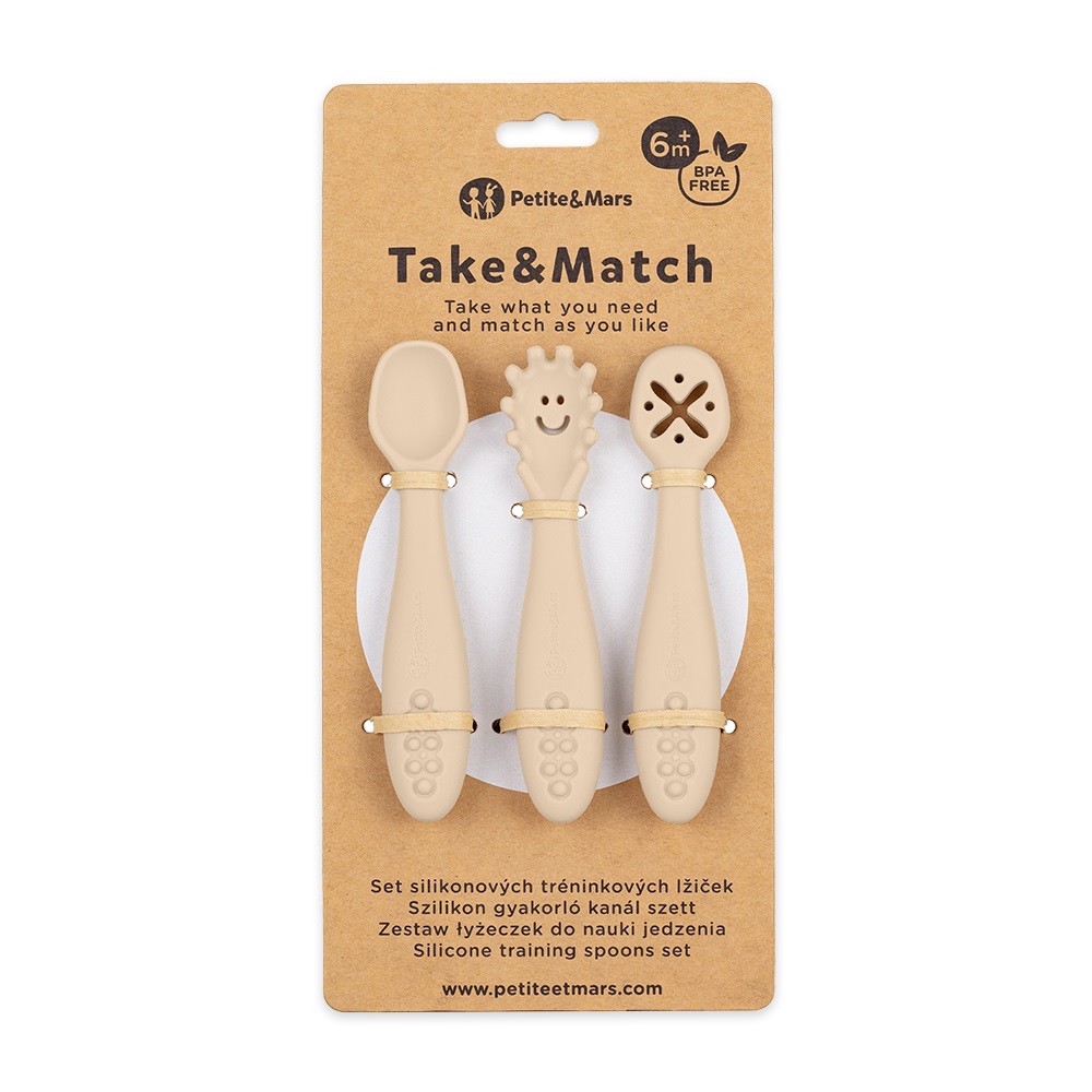 Zestaw silikonowych łyżeczek do nauki jedzenia 3 szt Take Match Desert Sand