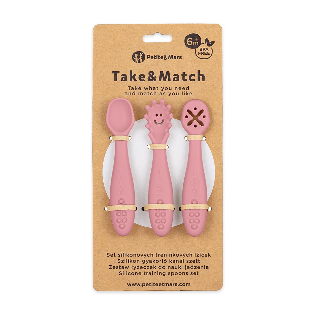 Zestaw silikonowych łyżeczek do nauki jedzenia 3 szt Take Match Dusty Rose