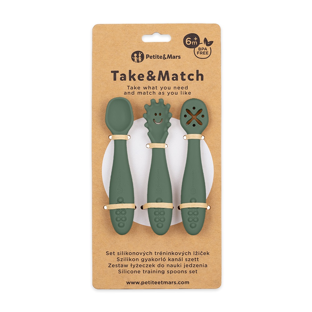 Zestaw silikonowych łyżeczek do nauki jedzenia 3 szt Take Match Misty Green