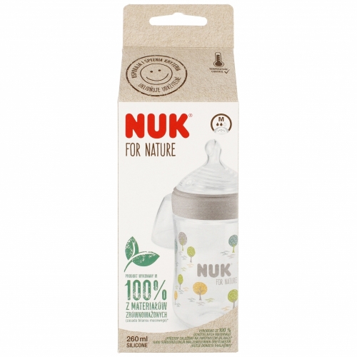NUK Butelka For Nature 260 ml ze smoczkiem silikonowym popielata