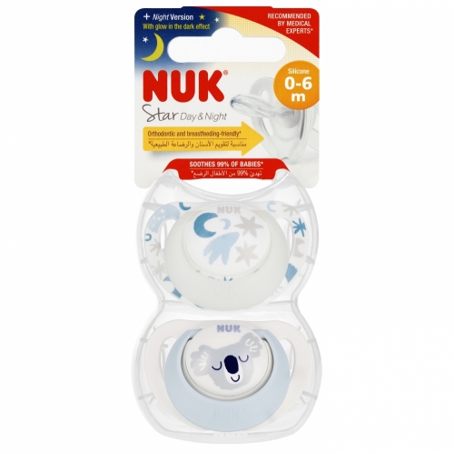NUK smoczek Star Day Night silikonowy 0 6m niebieski 4008600399025 NUK smoczek Star Day Night silikonowy 0 6m niebieski 4008600399025