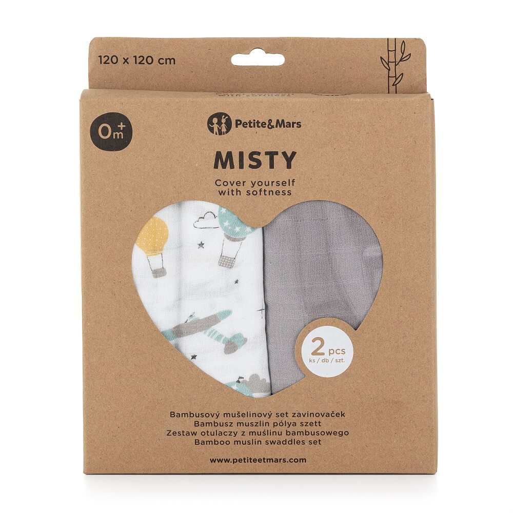 Otulacze z muślinu bambusowego Misty Grey Planes 2szt Otulacze z muślinu bambusowego Misty Grey Planes 2szt