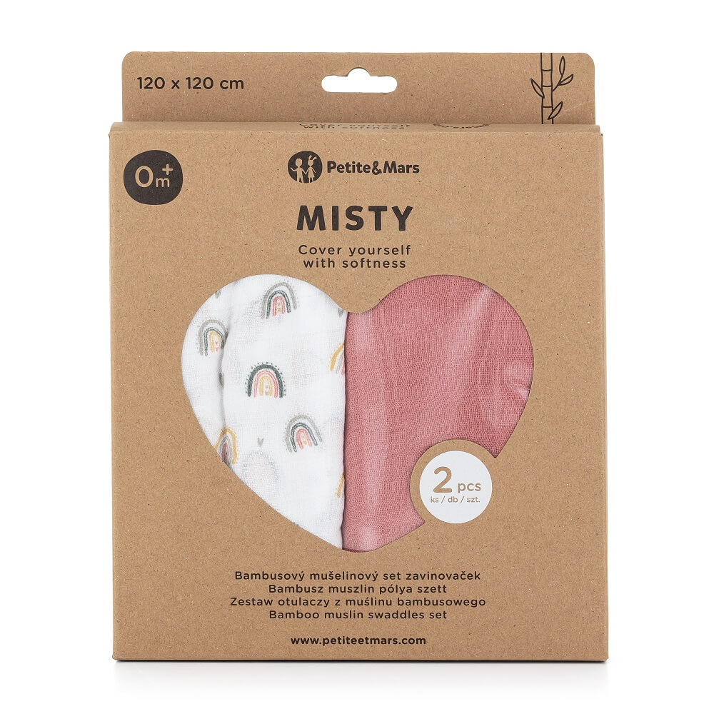 Otulacze z muślinu bambusowego Misty Rose Rainbow 2szt