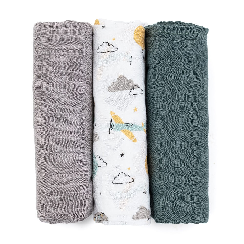 Pieluszki muslin bambus Moussy Grey Planes Pieluszki muslin bambus Moussy Grey Planes