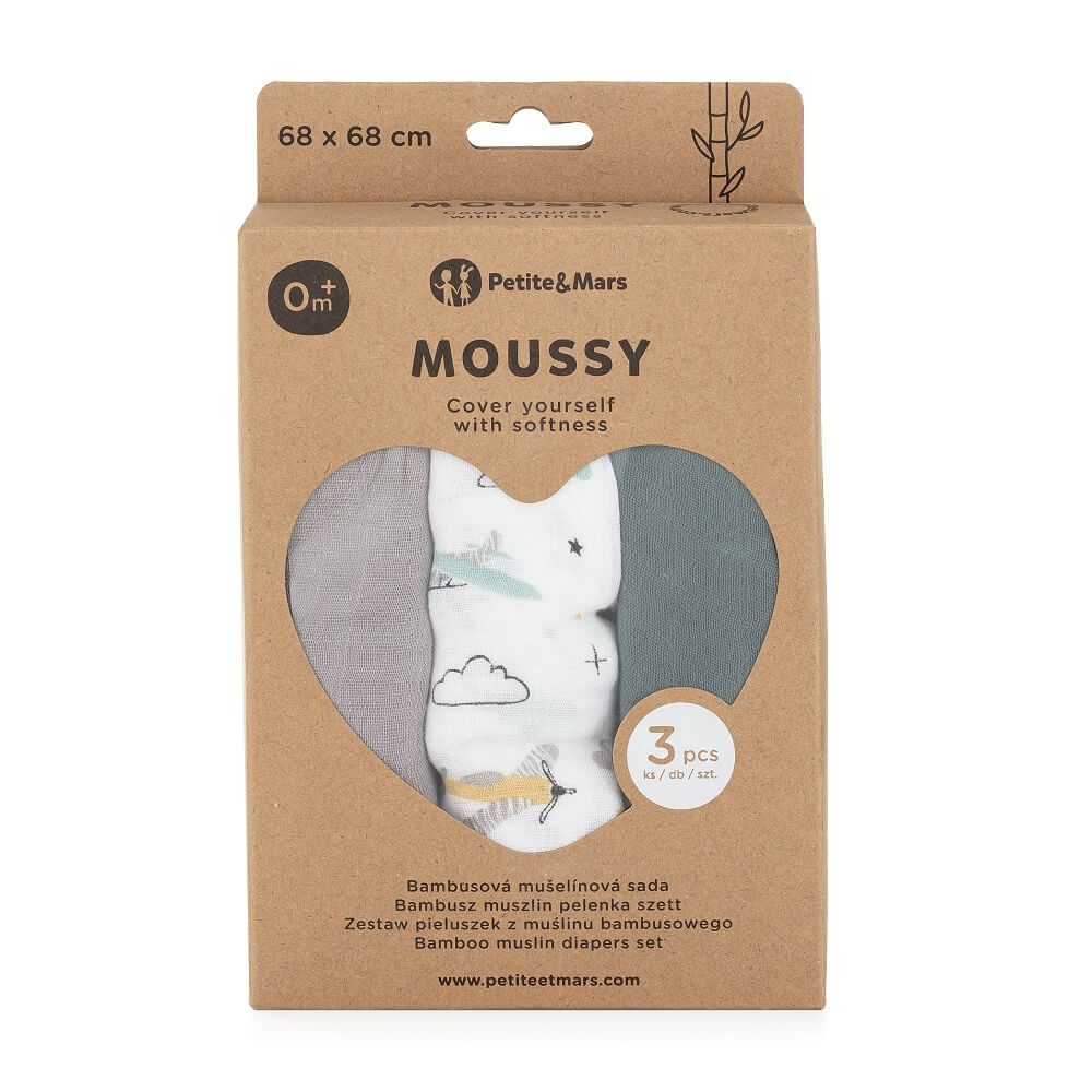 pieluszki muslinowe Moussy Grey Planes