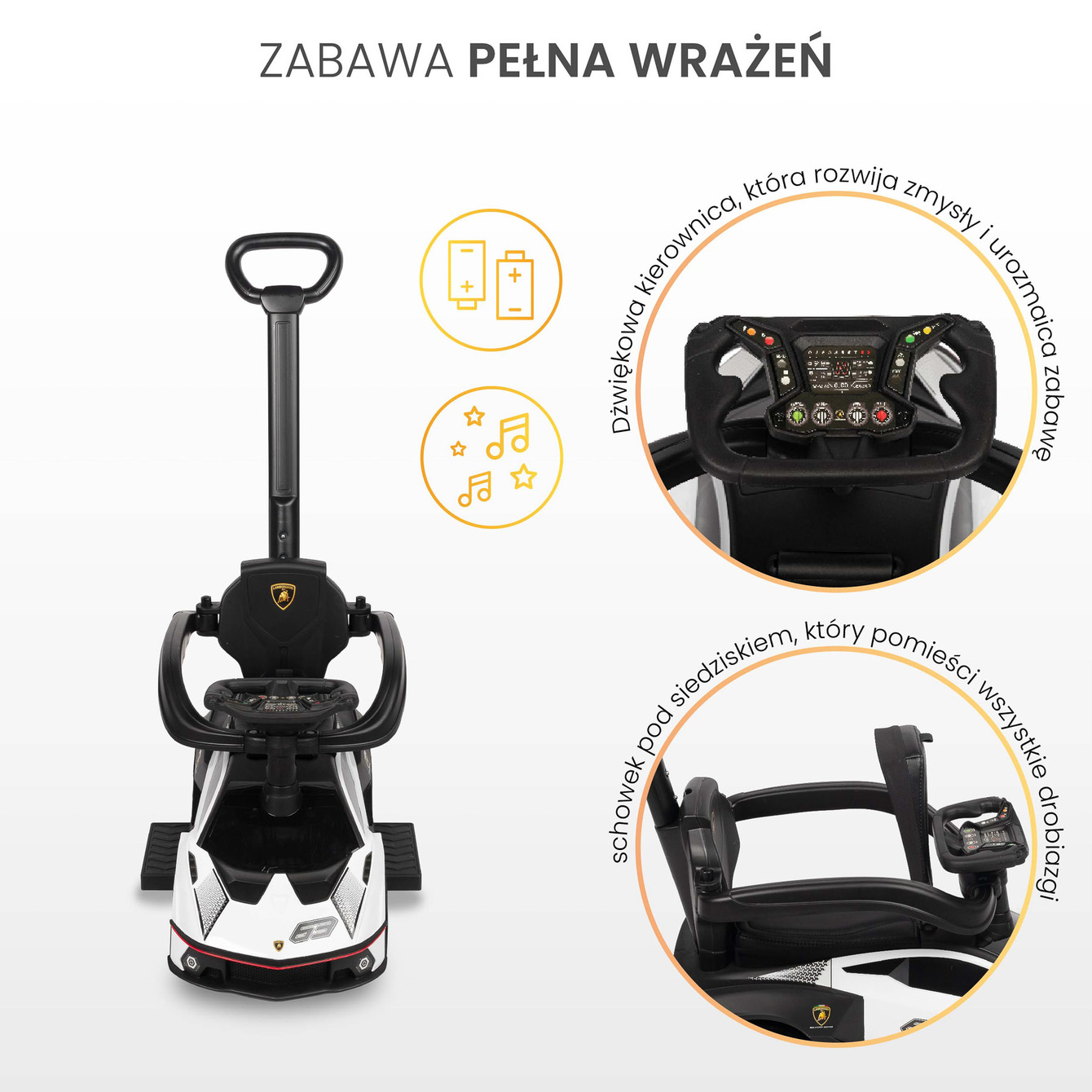 JEZDZIK LAMBORGHINI ESSENZA multifunkcjonalna kierownica i schowek