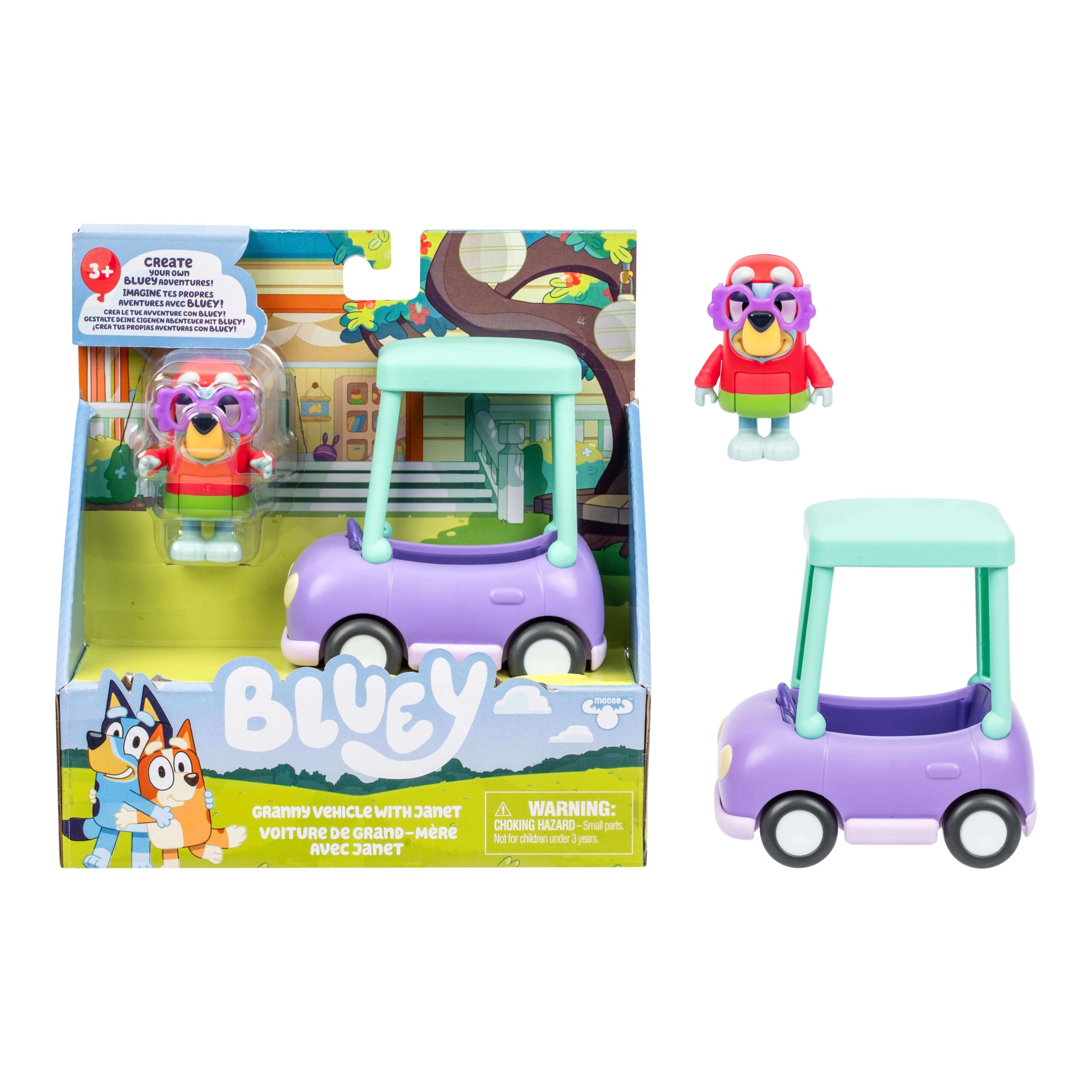 Auto Babci Janet zestawu Bluey po wyjęciu z pudełka pojazd i figurka Blueway 6 cm