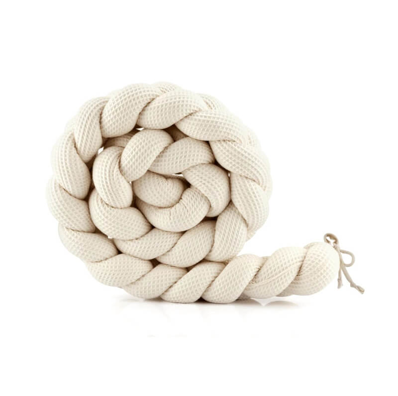 Bawełniany warkocz Waldin w kolorze kremowym – ochraniacz 210 cm z pokrowcem