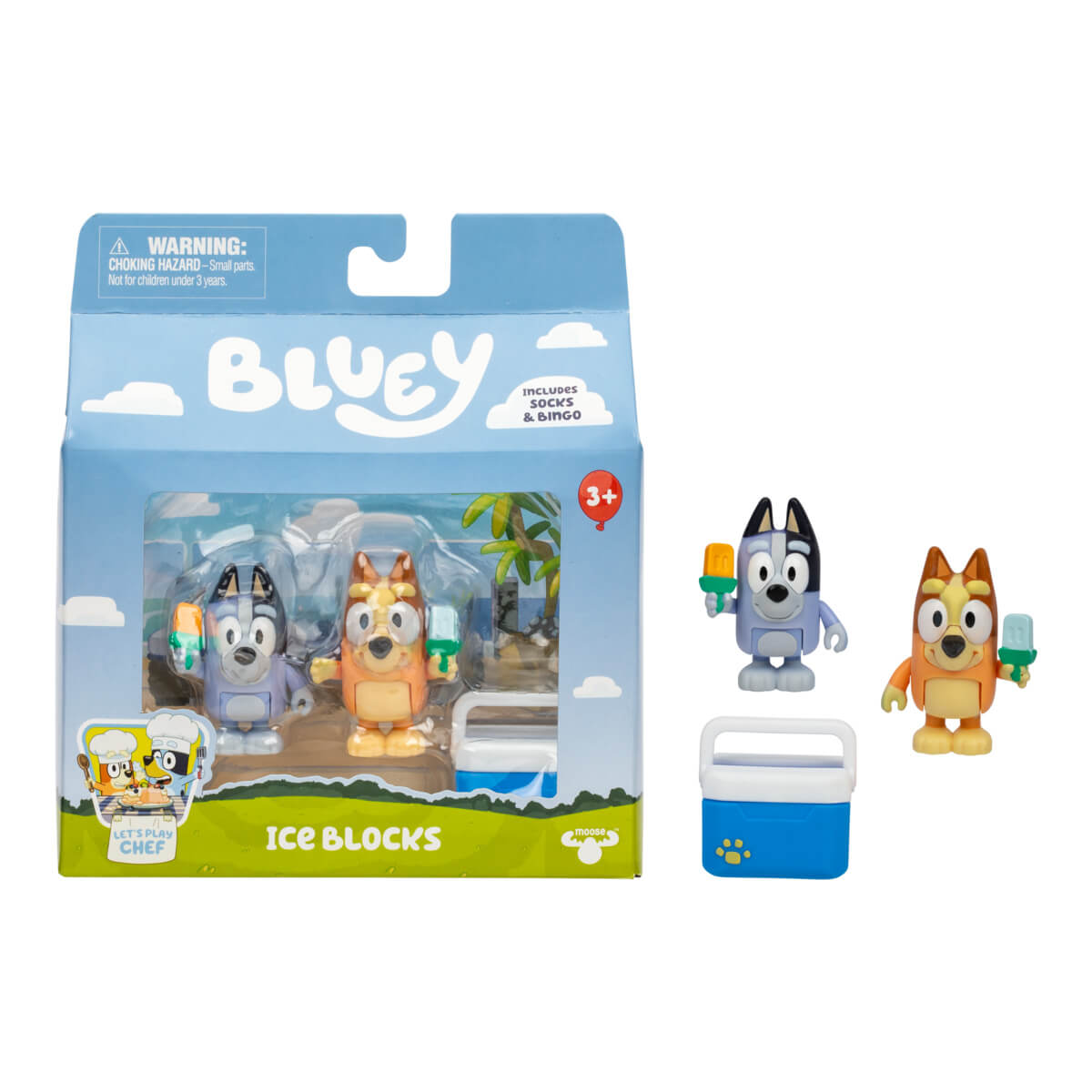 Figurka Bingo i Socks z zestawu Bluey Lody na patyku z lodówką turystyczną i lodami