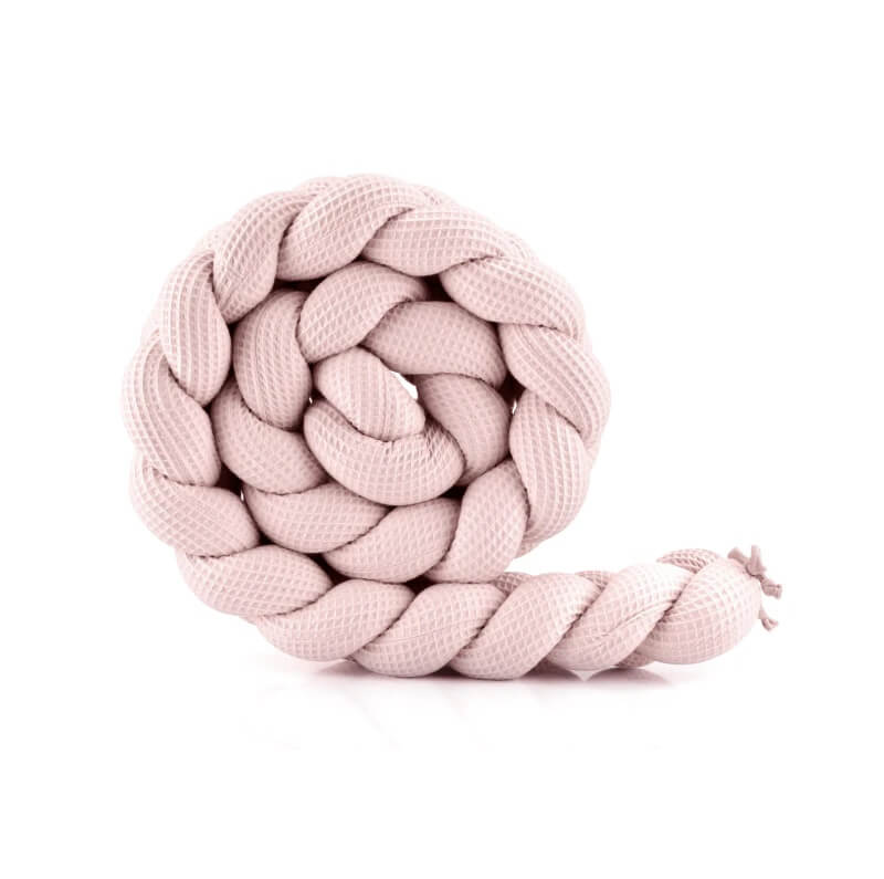 Ochraniacz do łóżeczka warkocz Waldin 210 cm – bawełna wafelek, kolor różowy