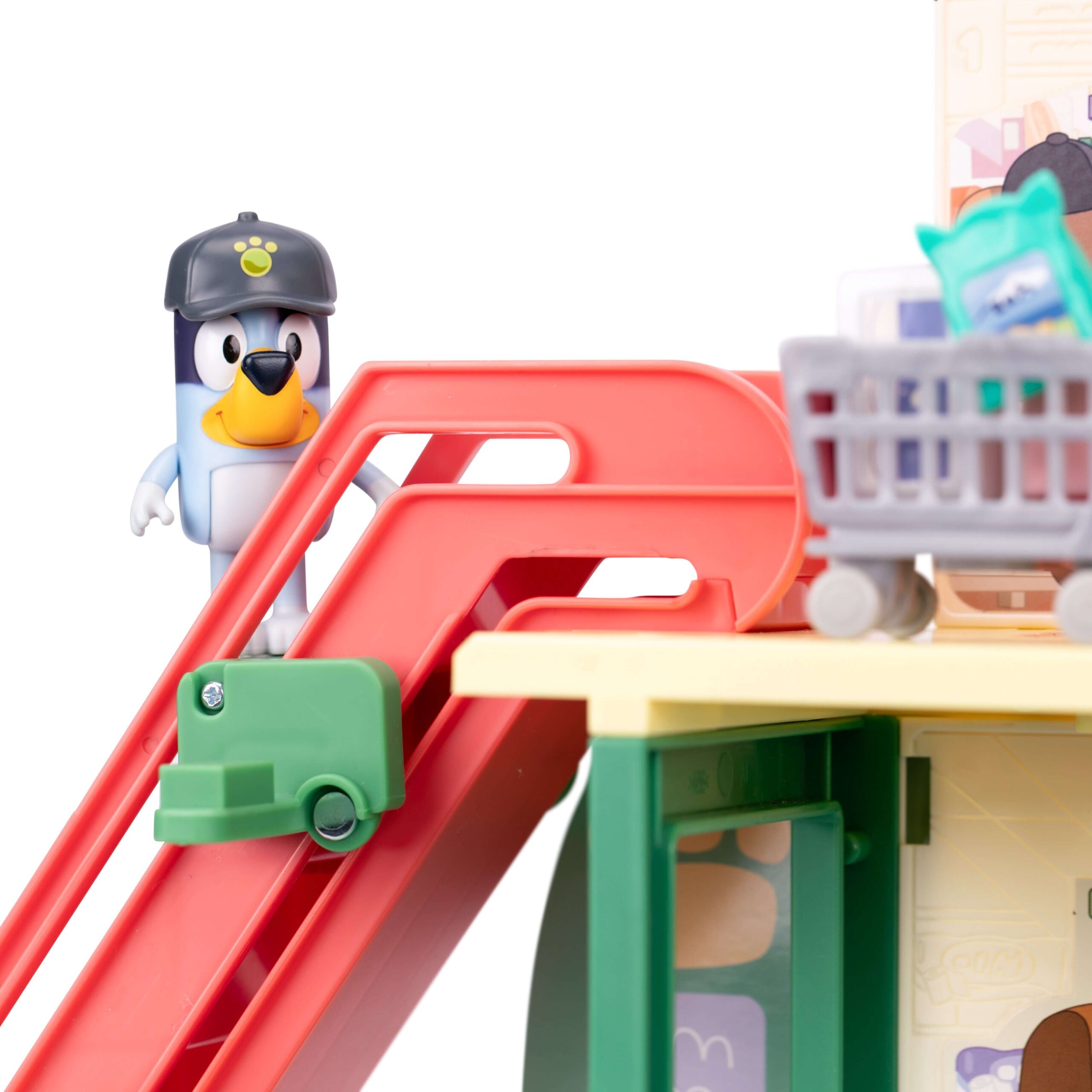 Ruchome schody z zestawu Bluey Supermarket umożliwiają przewożenie figurek między piętrami