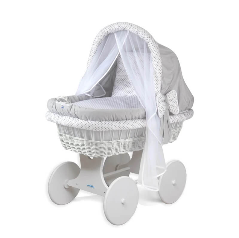 kosz mojzesza z materacem i wyposazeniem bialy posciel biala w groszki kosz mojzesza z materacem i wyposazeniem bialy posciel biala w groszki