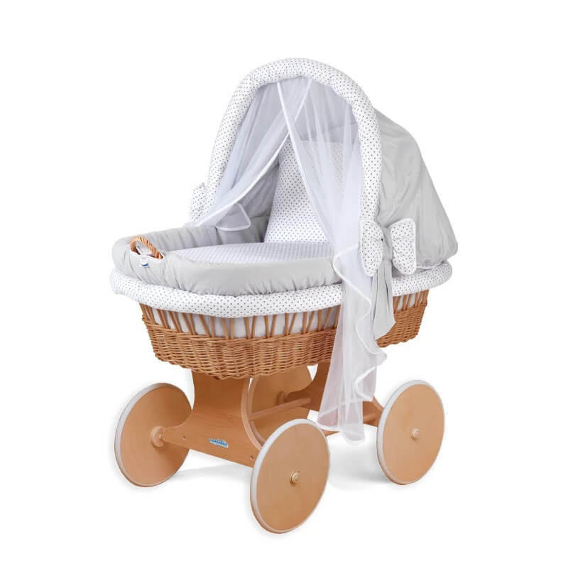 kosz mojzesza z materacem i wyposazeniem debowy posciel biala w groszki kosz mojzesza z materacem i wyposazeniem debowy posciel biala w groszki