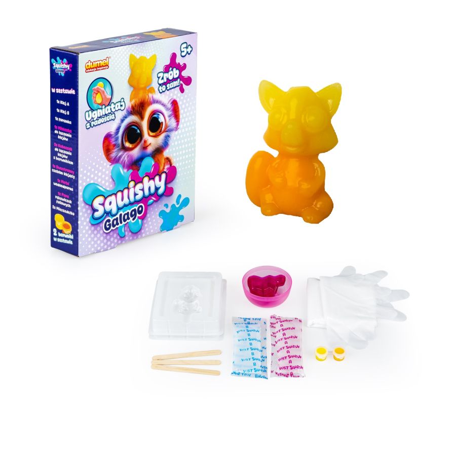 Dumel Discovery Squishy Galago – zawartość zestawu kleje barwniki foremka
