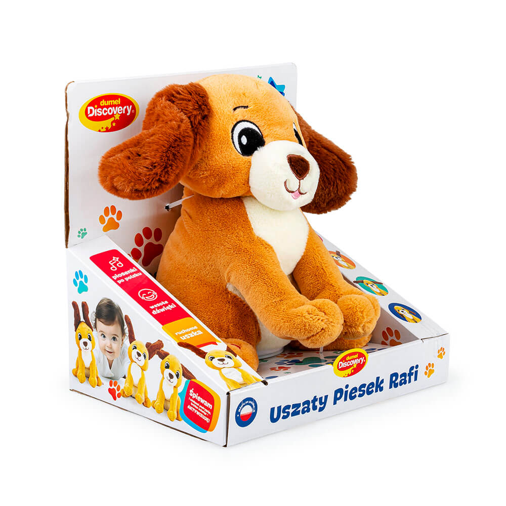 Dumel Discovery Uszaty Piesek Rafi w opakowaniu – pluszak interaktywny 18m+