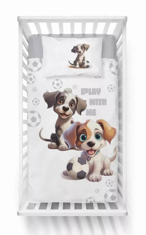 Posciel bawelniana dziecieca Pieski szara 100x135 wzor 5002B