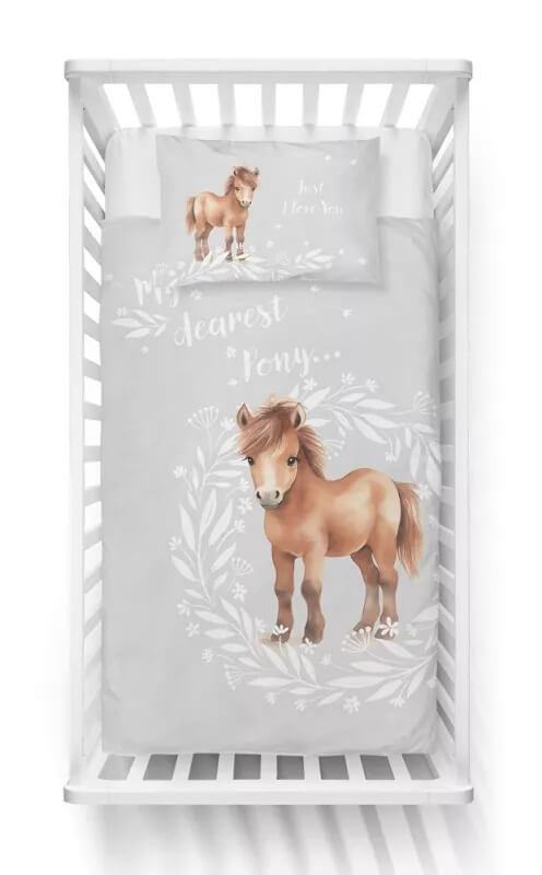 Posciel bawelniana dziecieca konik szara 100x135 wzor 5137B