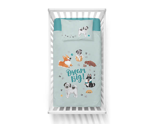 Posciel bawelniana dziecieca pieski mieta 90x120 wzor 4580B