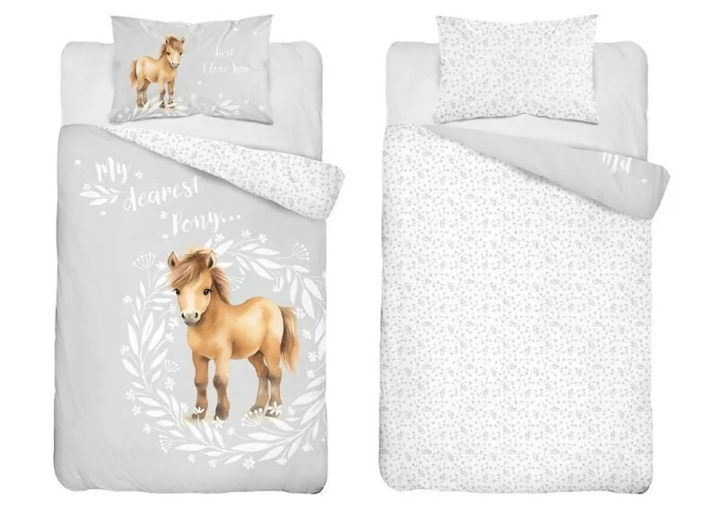 Posciel dwustronna bawelniana do łóżeczka konik 100x135 wzor 5137B