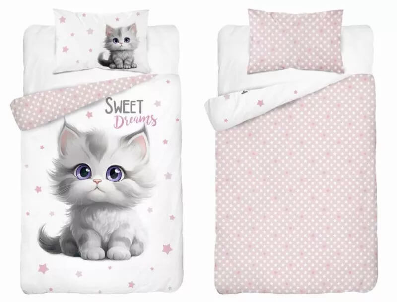 Posciel dwustronna bawelniana do łóżeczka kotek 90x120 wzor 5518B