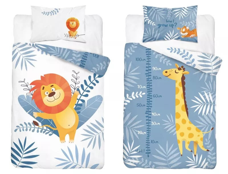Posciel dwustronna bawelniana do łóżeczka lew zyrafa 90x120 wzor 4491A