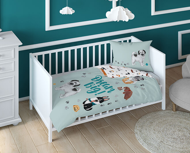 Posciel niemowleca bawelniana pieski mieta 90x120 wzor 4580B