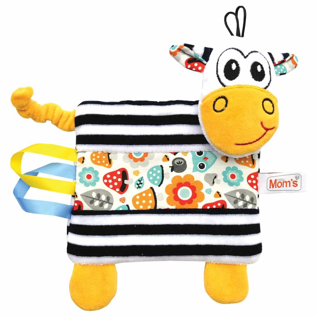 Sensoryczna szmatka Zebra od Mom’s Care – kontrastowe kolory, miękkie materiały i metki do chwytania