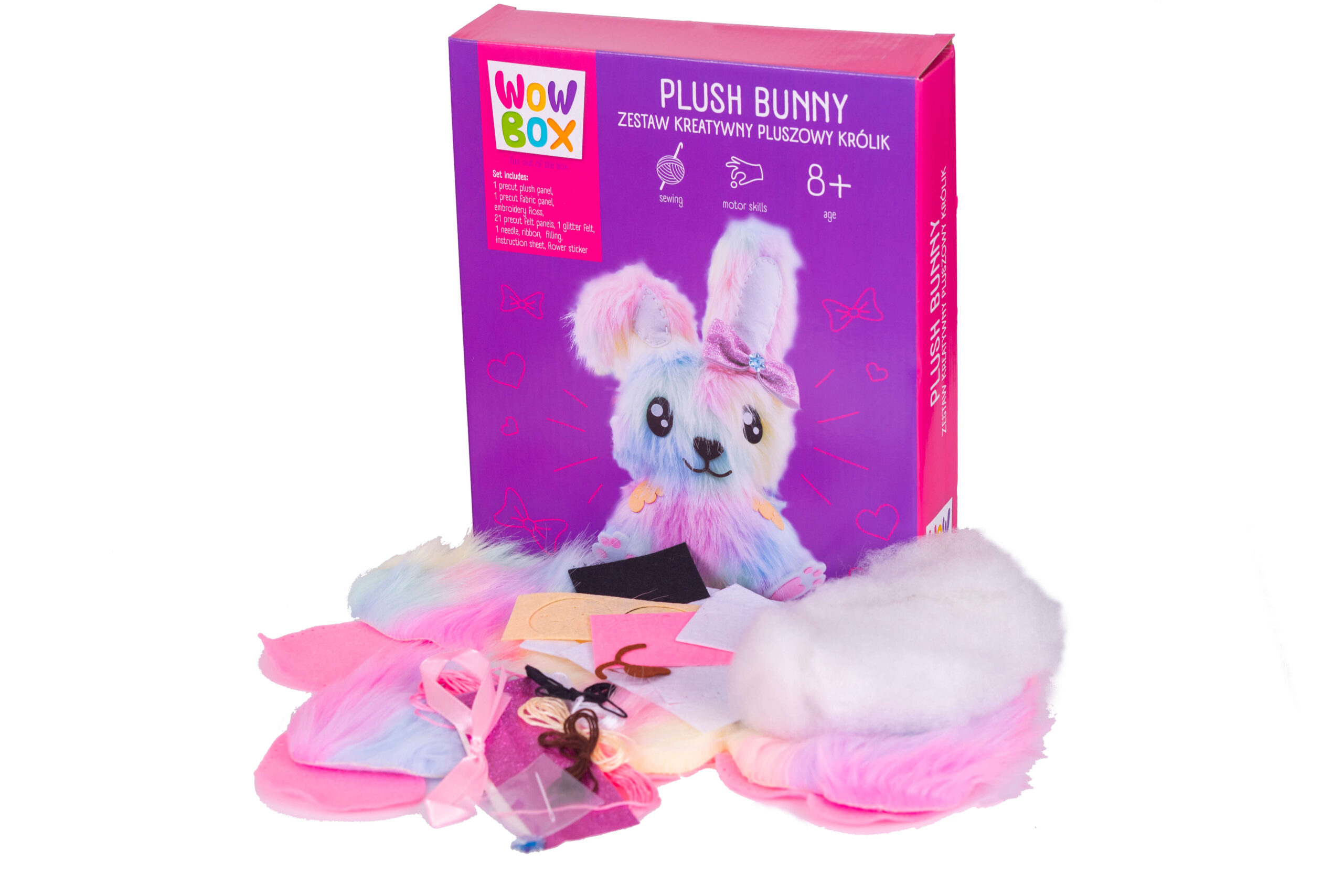 Zawartość zestawu WOW BOX Pluszak Króliczek – elementy do szycia