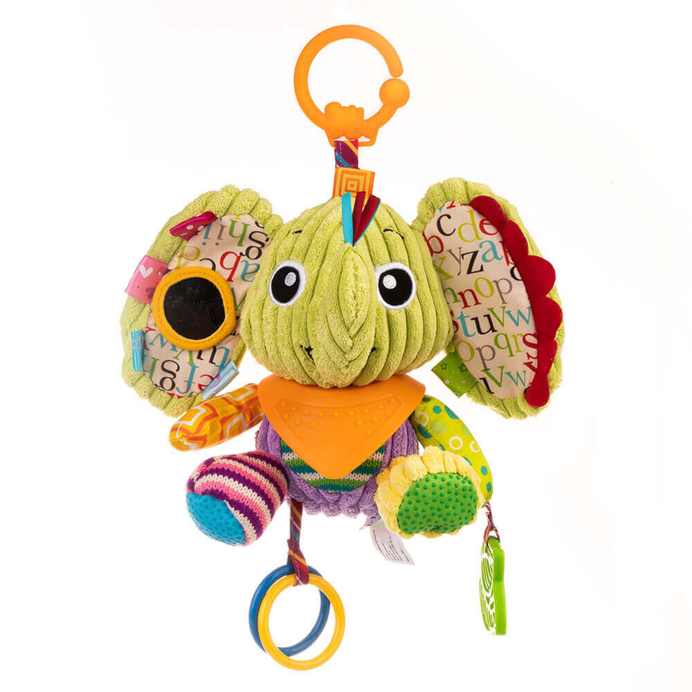 Zawieszka sensoryczna Balibazu Słoń Elvis – kolorowy słoń z gryzakiem i lustereczkiem