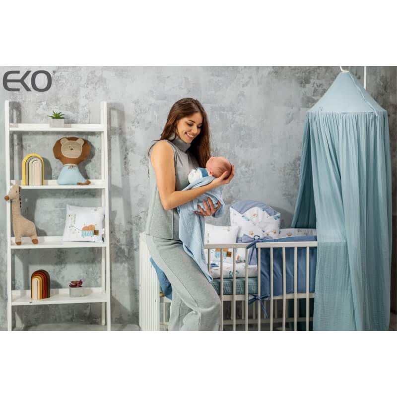 Baldachim muślinowy NIEBIESKI do łóżeczka