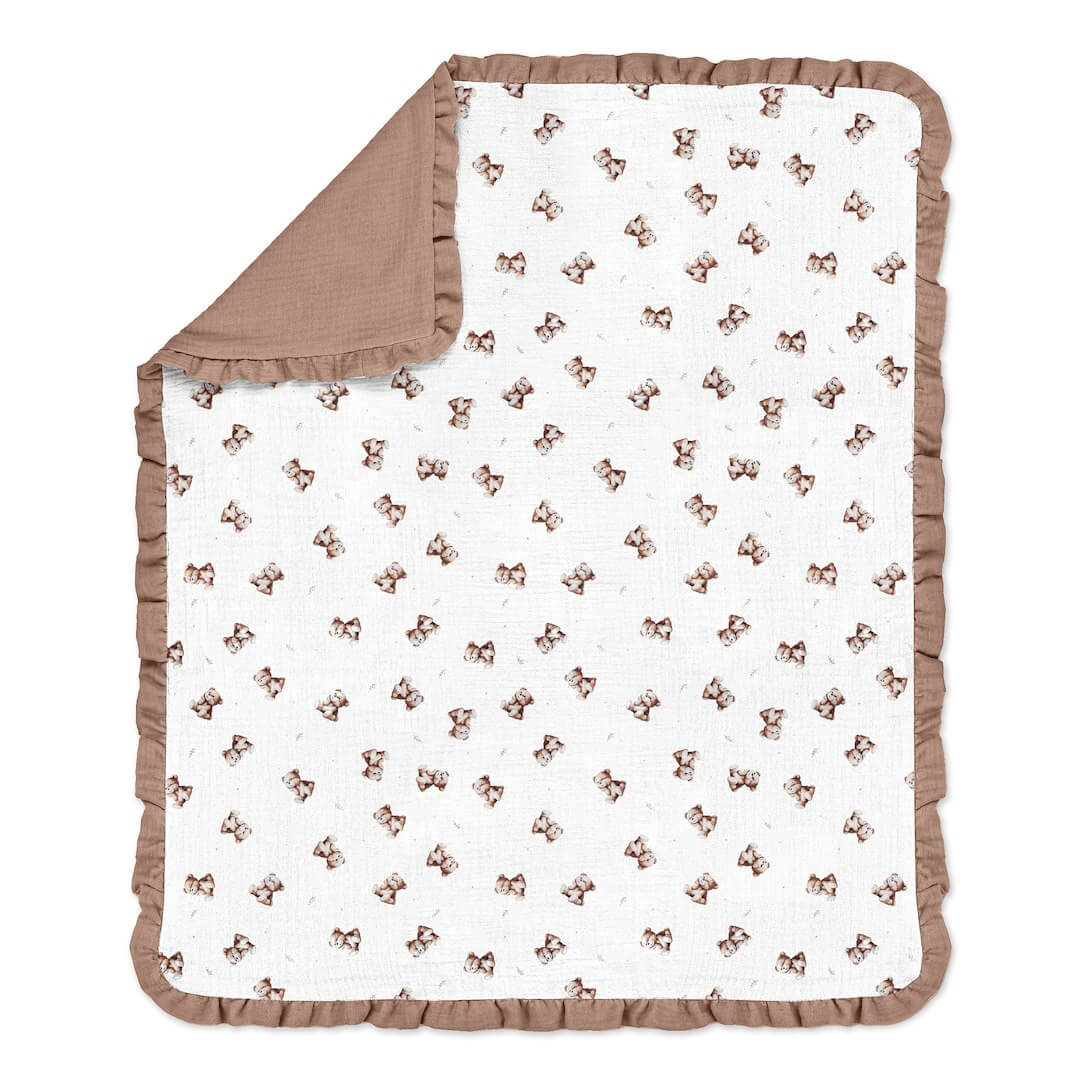 kocyk muślinowy dla niemowlaka Vintage Teddy z falbanką