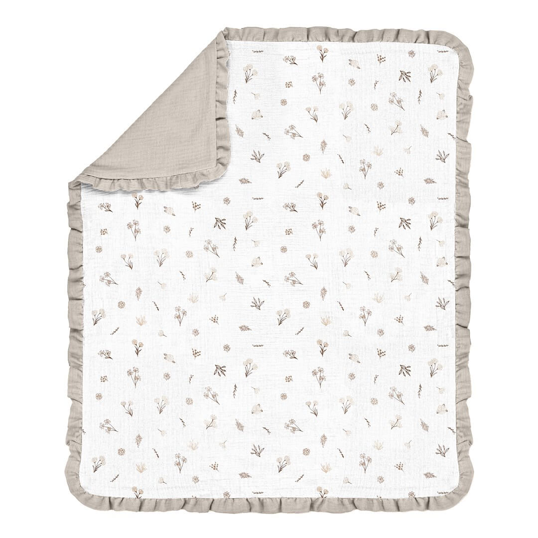 kocyk muślinowy dla niemowlaka Wild Flowers z falbanką