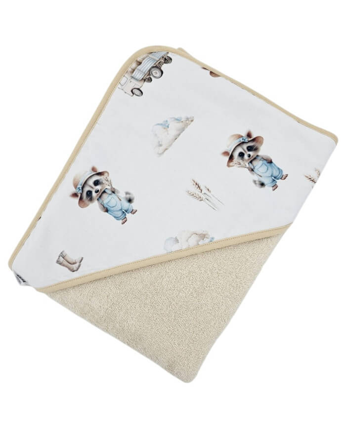 okrycie kąpielowe dla niemowlaka z kapturkiem rolnik piaskowy 100x100