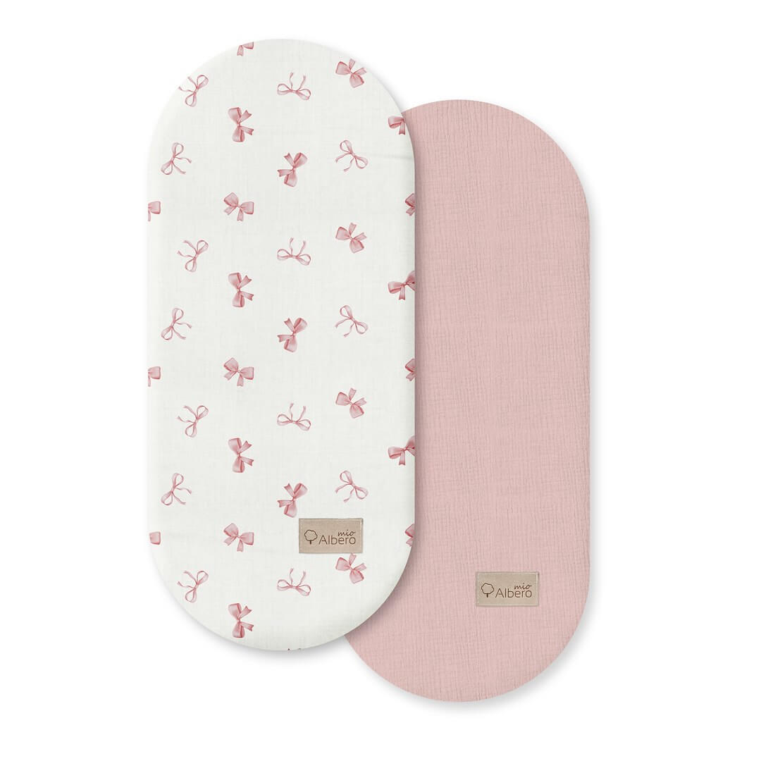 przescieradlo do gondoli pudrowe kokardki cp9