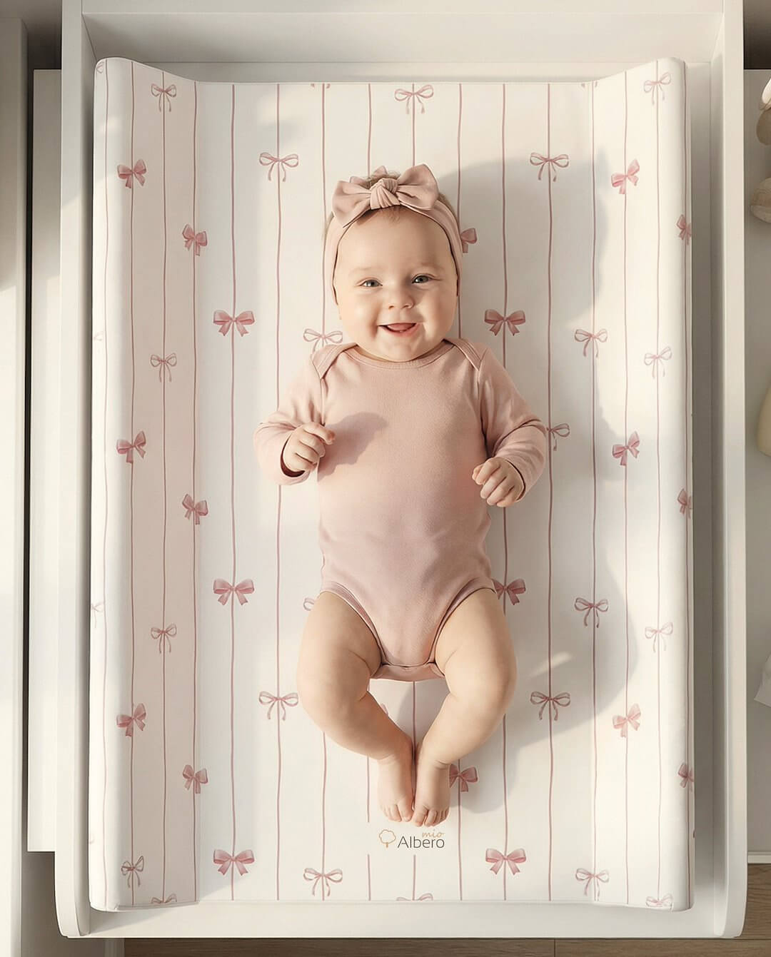 przewijak niemowlęcy twardy 70 cm pudrowe kokardki