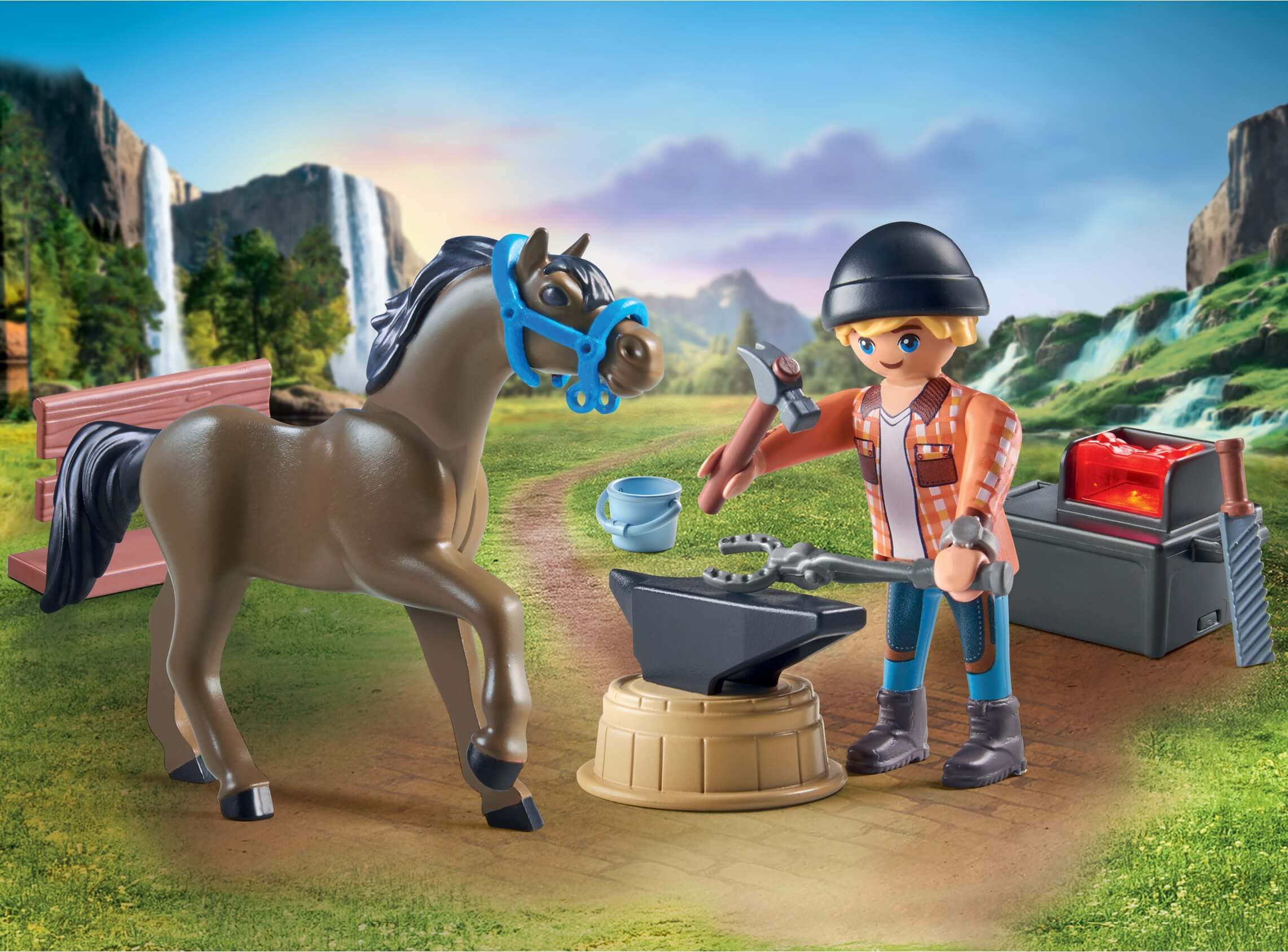 playmobil koń achilles waterfall zestaw