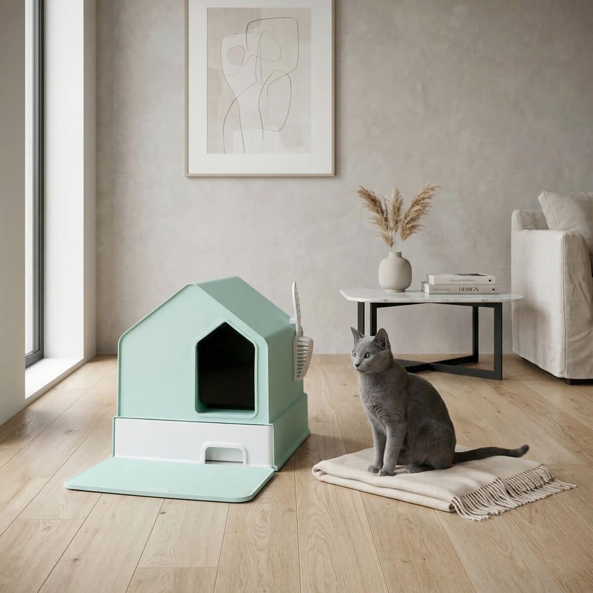 Kuweta Carinio Villa View Tiffany Blue ustawiona w przedpokoju