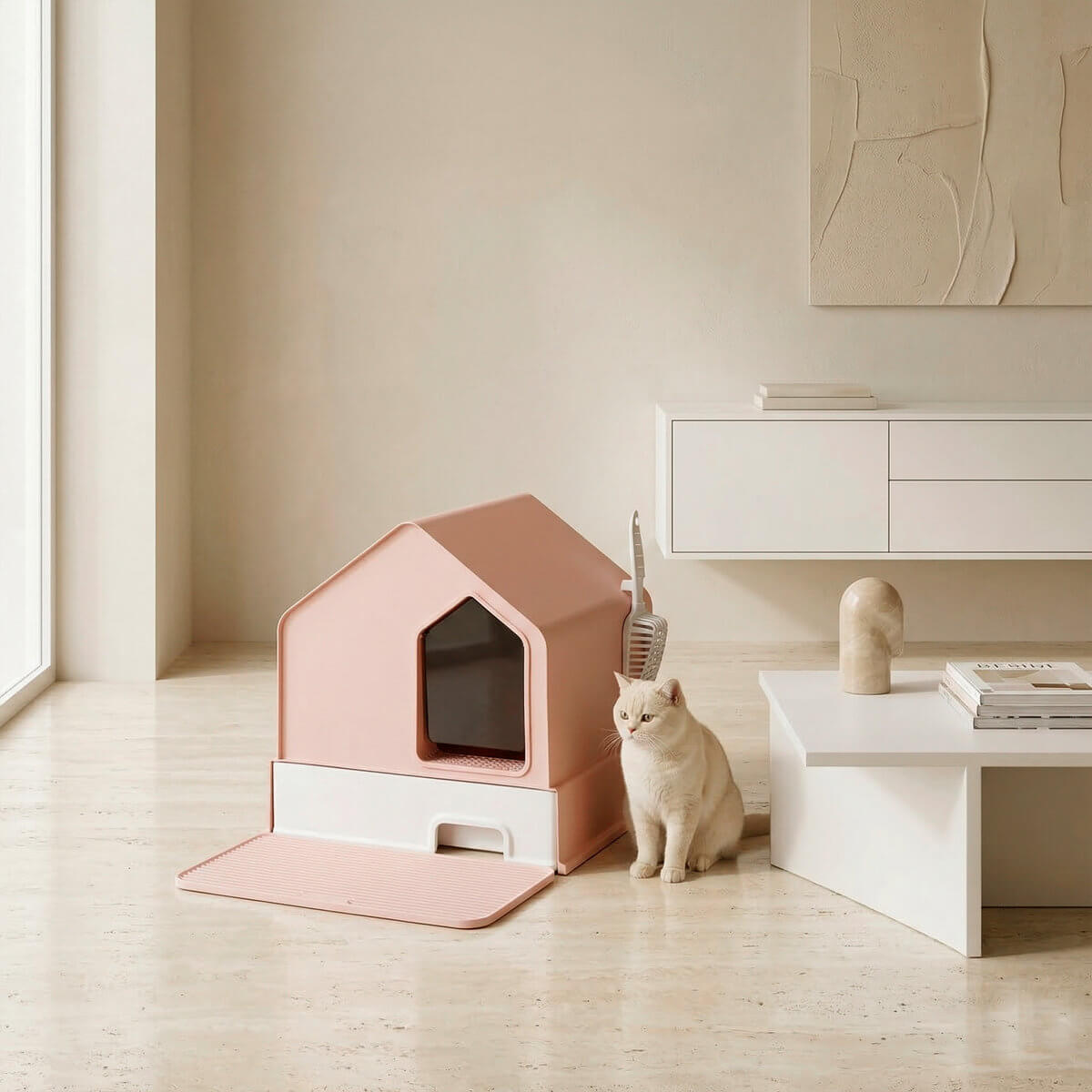 Kuweta Carinio Villa View Flamingo Pink w przedpokoju