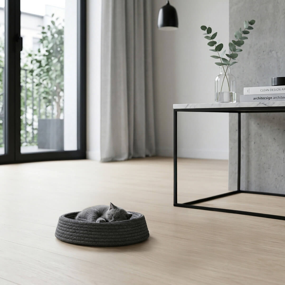 Legowisko Carinio Nesti Gray S w pomieszczeniu