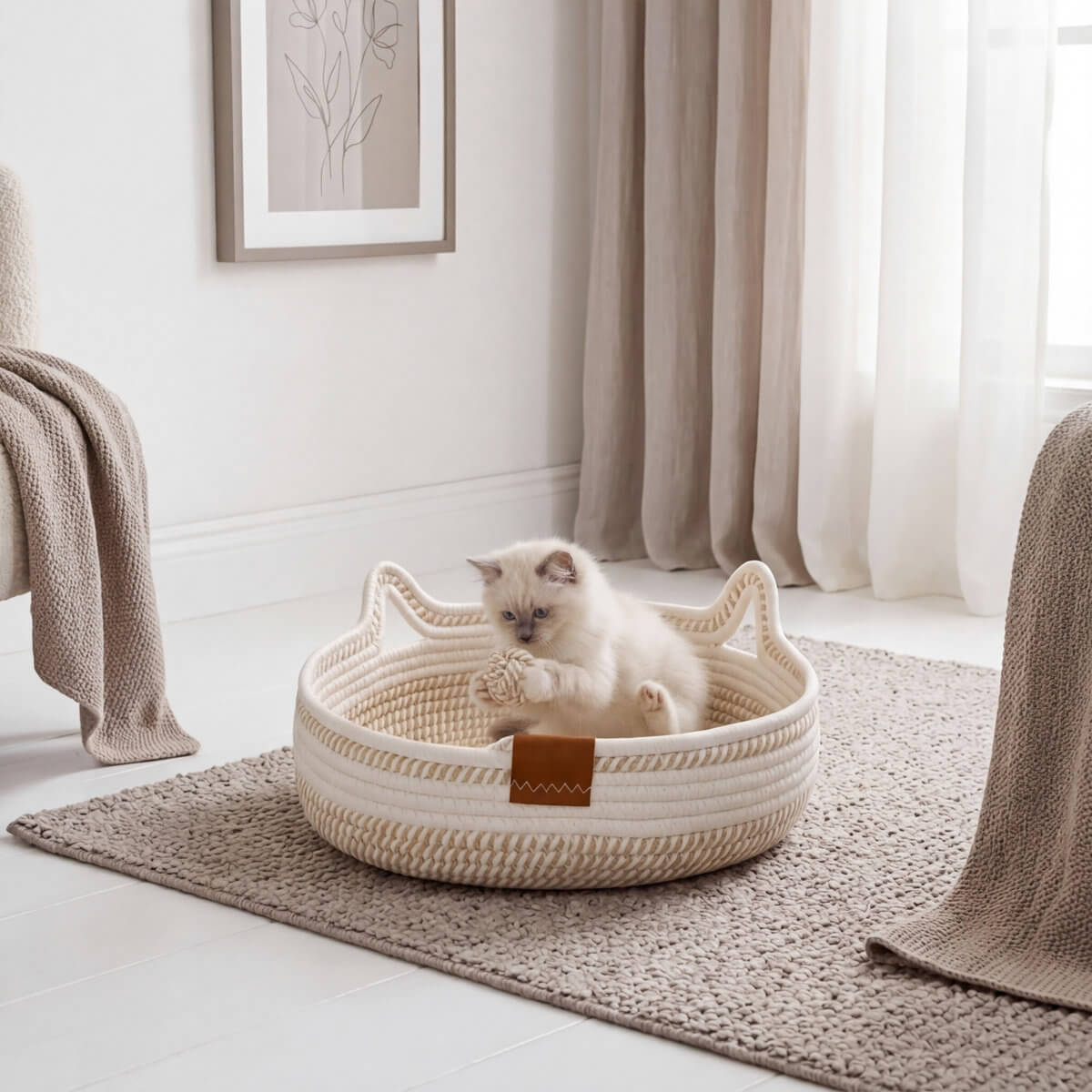 Legowisko Carinio Playground White Coffee S w pomieszczeniu