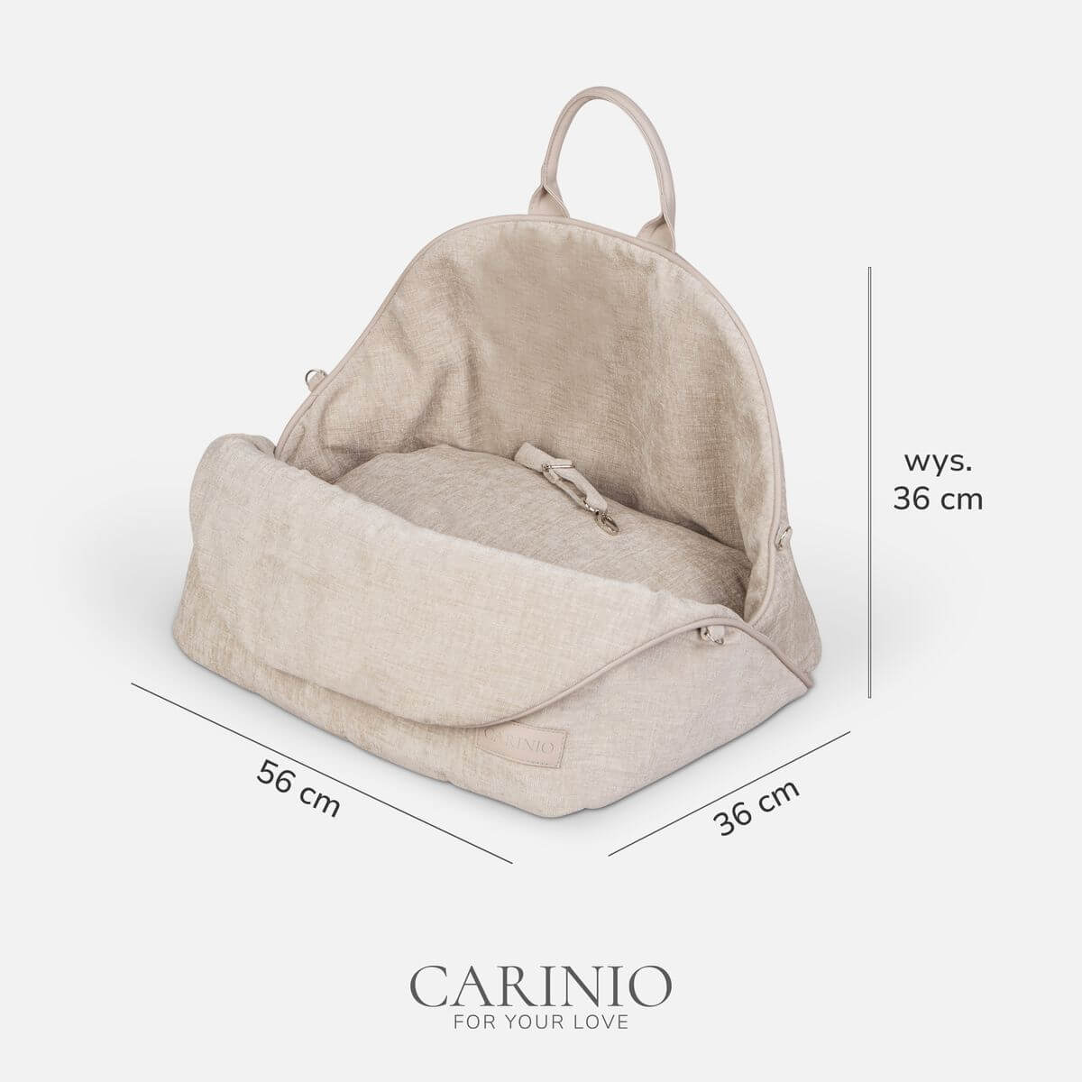 Wymiary torby transportowej Carinio Amis Cream – 56 x 36 x 36 cm Wymiary torby dla psa i kota Carinio Amis Cream 56 x 36 x 36 cm