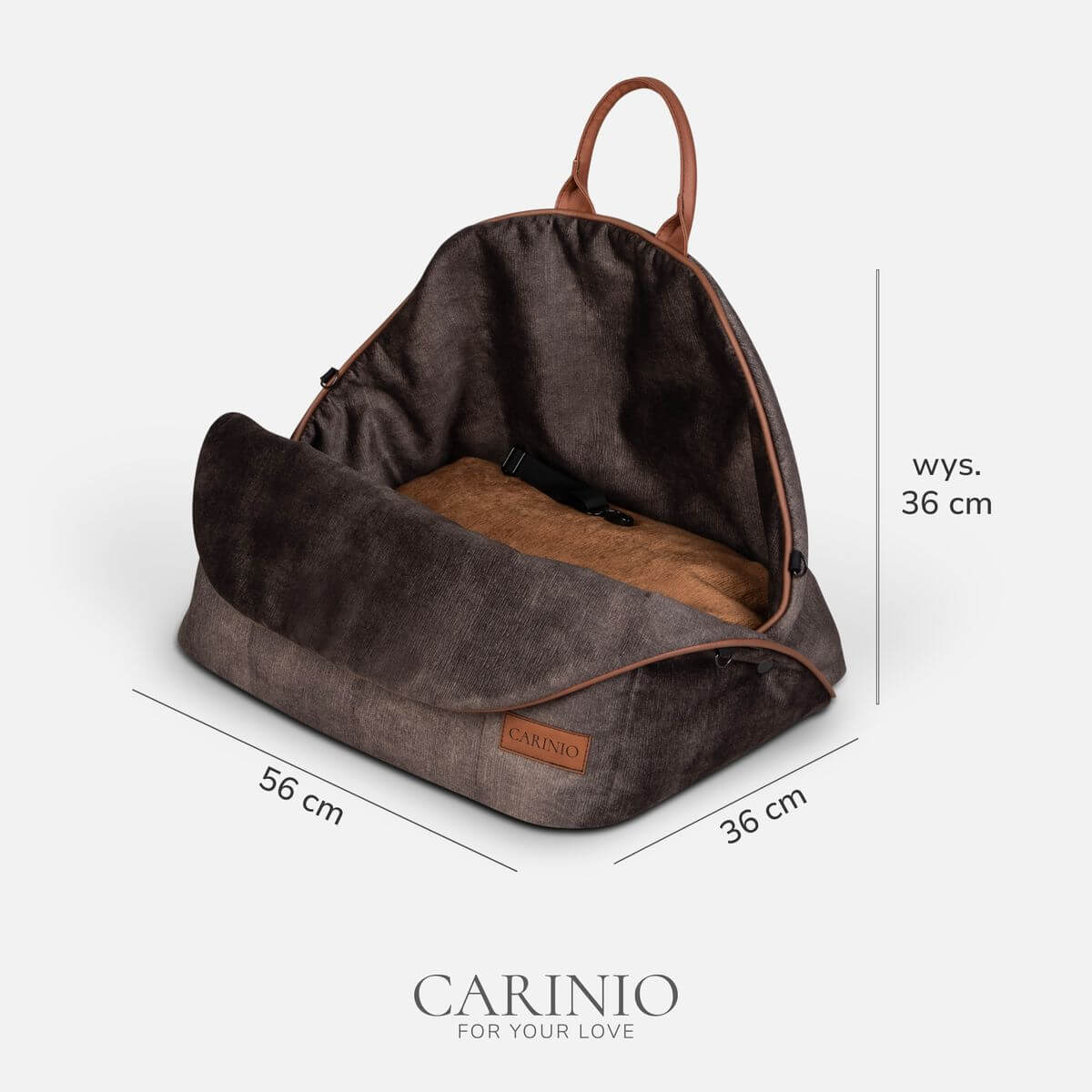 Wymiary torby transportowej Carinio Amis Wood – 56 x 36 x 36 cm Wymiary torby dla psa i kota Carinio Amis Wood 56 x 36 x 36 cm
